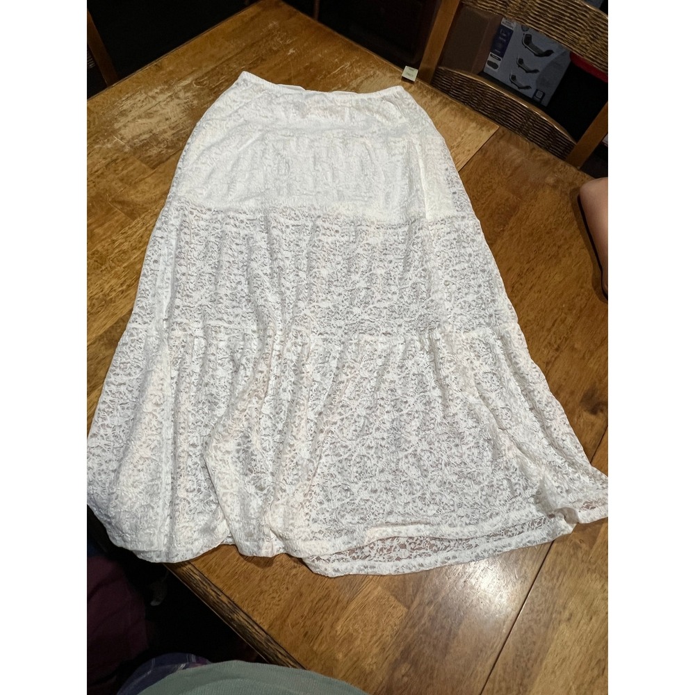 NoBo Sheer Lace Midi Tiered Skirt Women's Medium Ivory Boho Cottagecore NWT